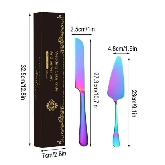 Stainless Steel Bread Knife Set | Cake Knife Pizza Cheese Spatula Set | Long Thick Durable Blades | Plated Gift Box | Ergonomic Handle | Rust Resistant | 2-Piece Cutlery