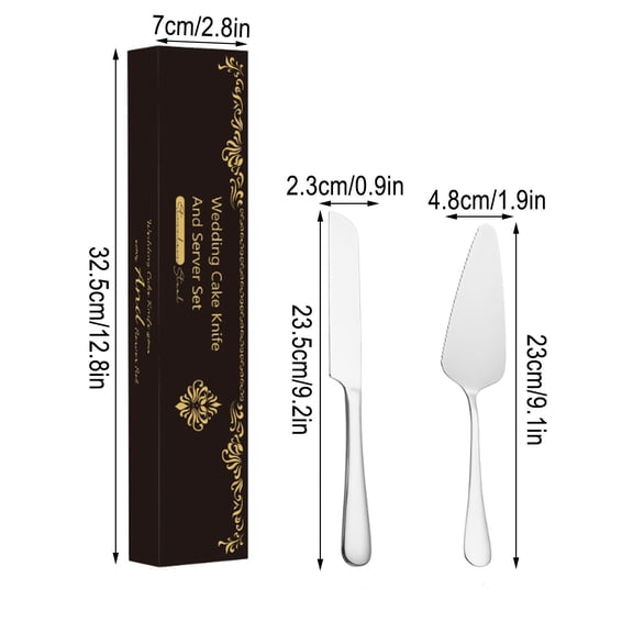 Stainless Steel Bread Slicing Knife Serrated Cake Cutter Cheese Pizza Server Two-Piece Gold Accented Culinary Tool Set Professional Kitchen Cutlery(white)
