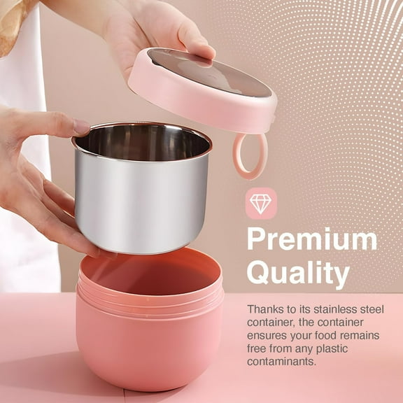 Stainless Steel Breakfast Mug, Insulated Food Thermos, for Hot and Cold Food, Overnight Oats Container, Food Storage Container, Meal Prep Container, and Soup Thermos(Pink)