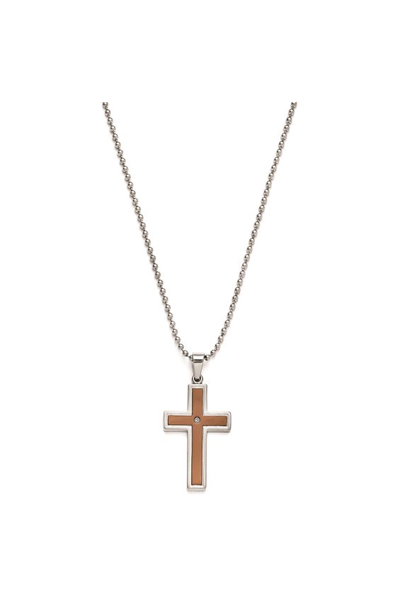 Stainless Steel & Brown IP Cross w/ 24 2.4 mm Bead Chain