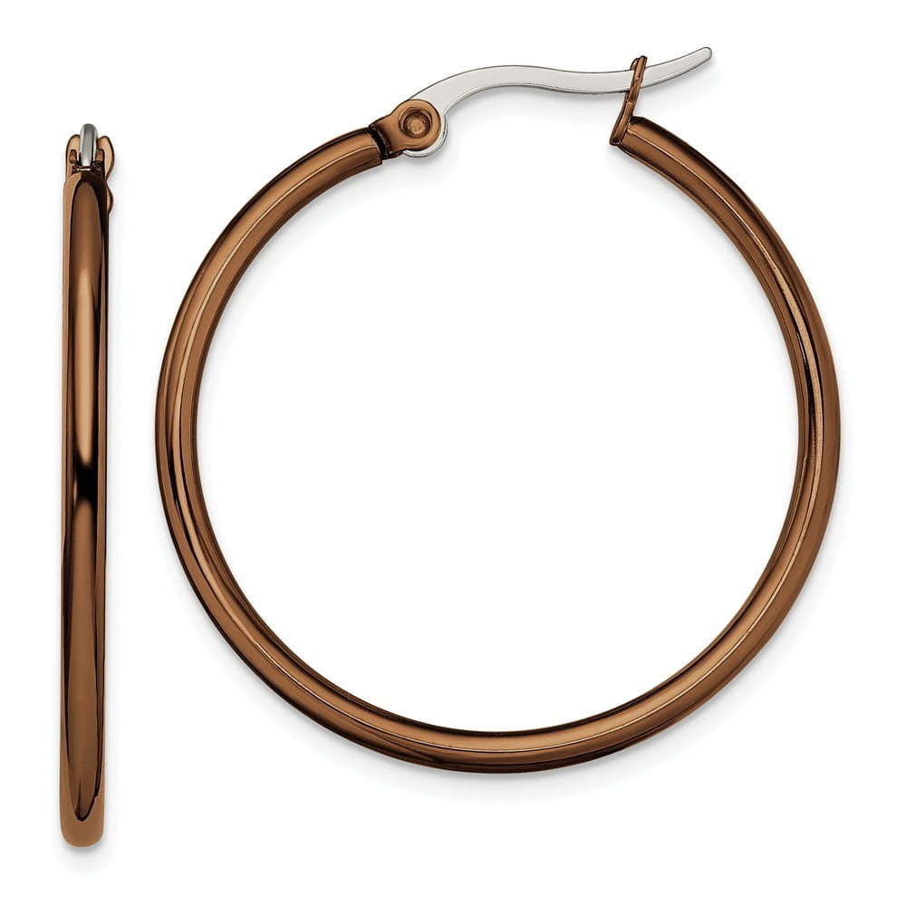 Stainless Steel Brown IP plated 32mm Hoop Earrings - Walmart.com