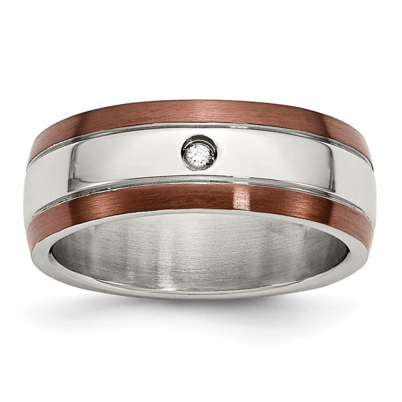 Stainless Steel Brown Ion Plated Brushed with Diamond 8mm Bridal Engagement Wedding Band Ring Fine Jewelry For Women Gifts For Her, Size 13