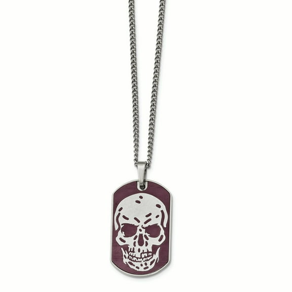 Finest Gold Stainless Steel Polished Brown IP-Plated Skull Dog Tag 24 in. Necklace