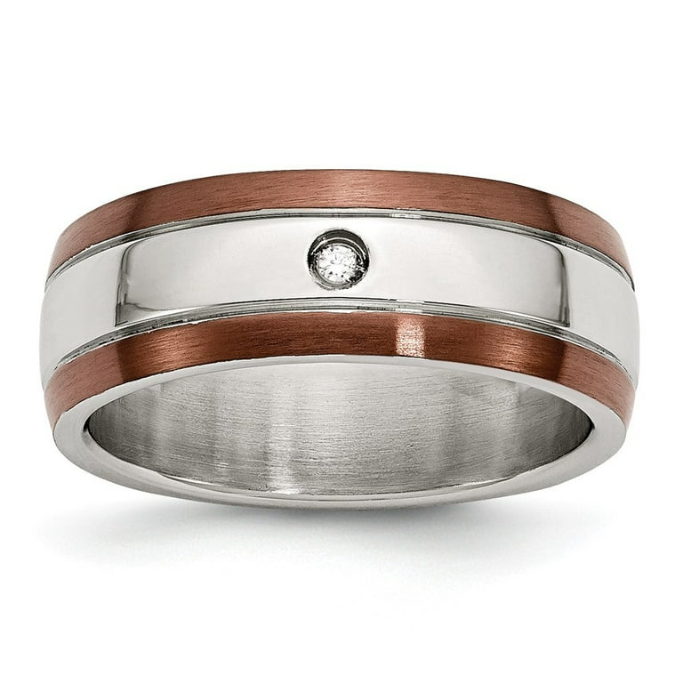 Stainless Steel Brown IP-Plated Brushed Finish Diamond 8mm Polished Band Stainless Steel Brown IP-Plated Brushed Finish Diamond 8mm Polished Band