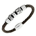thumbnail image 1 of Stainless Steel Brown Leather Silver-Tone Braided Men's Bracelet, 1 of 3