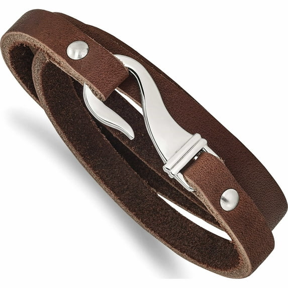 Stainless Steel Brown Leather Wrap Bracelet Made In China -Jewelry By Sweet Pea