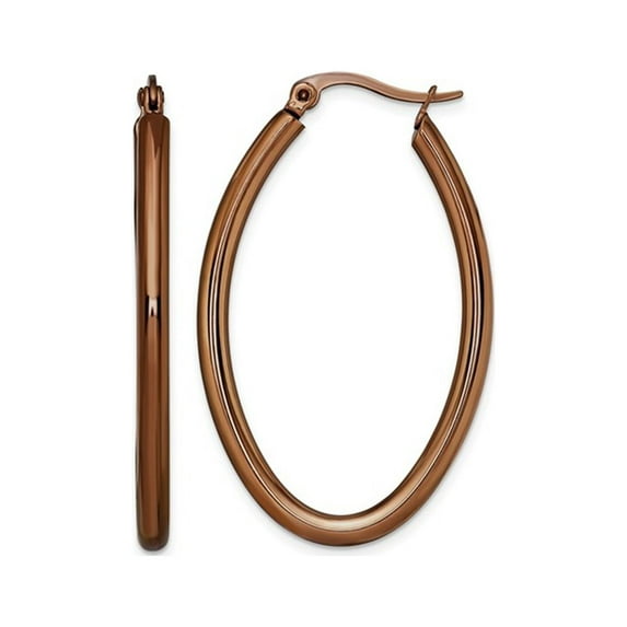 Gem & Harmony Stainless Steel Brown Plated Oval Hoop Earrings for Women