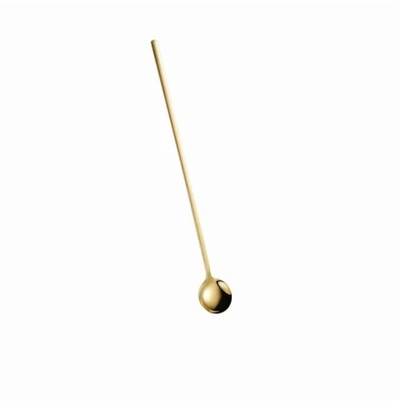 Stainless Steel Brown Round-Head Mixing Spoon Extended Ice Spoon, Creative Titanium-Plated Series Long-Handled Small Round Spoon for Coffee, Tea, Cocktails & Desserts