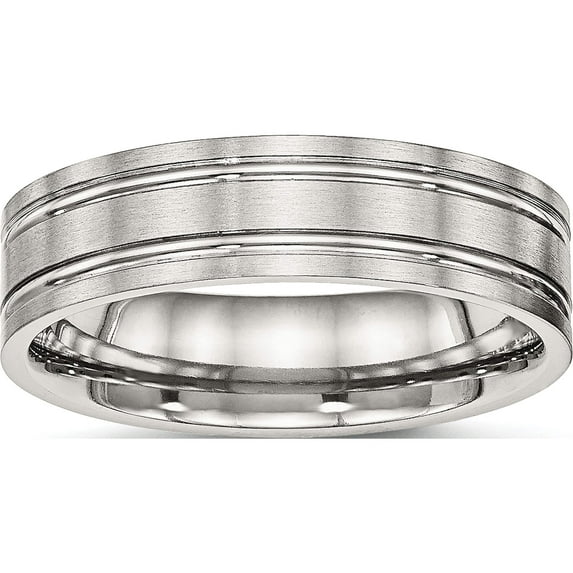 Stainless Steel Brushed And Polished 6mm Ridged Flat Band (Size 7) Made In China sr509-7