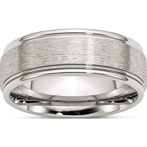 Stainless Steel Brushed And Polished 8mm Grooved Edge Band (Size 14) Made In China sr87-14