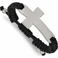 thumbnail image 1 of Stainless Steel Brushed And Polished Black Nylon Adjustable Cross Bracelet Made In China -Jewelry By Sweet Pea, 1 of 6