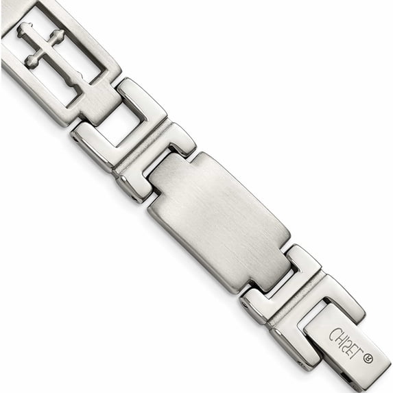 Stainless Steel Brushed And Polished Cross 8.25In Bracelet Made In China -Jewelry By Sweet Pea