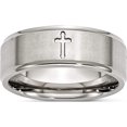 thumbnail image 1 of Stainless Steel Brushed And Polished Cross 8mm Ridged Edge Band (Size 11) Made In China sr109-11, 1 of 5