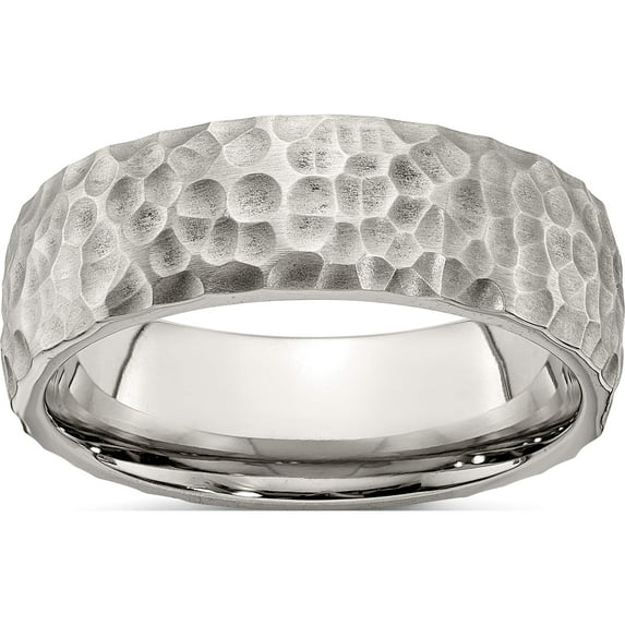 Stainless Steel Brushed And Polished Hammered 7.5mm Band (Size 9) Made In China sr672-9
