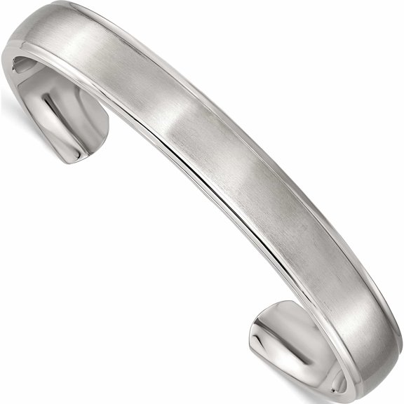 Jewelry by Sweet Pea Chisel Stainless Steel Brushed and Polished Ridged Edge 11mm Cuff Bangle
