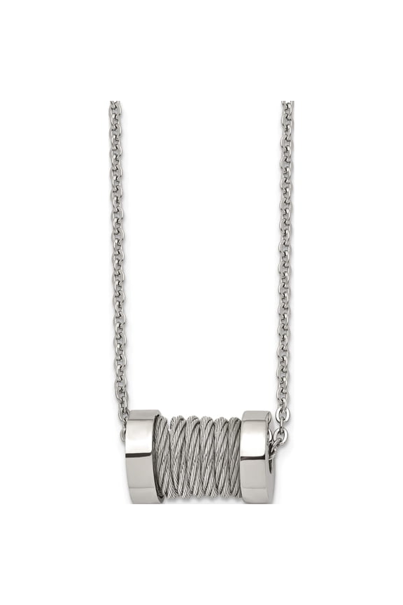 Stainless Steel Brushed And Polished Wire Barrel 24In Necklace Made In China srn829-24