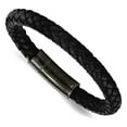 thumbnail image 1 of Stainless Steel Brushed Black Braided Leather Bracelet 8.25 Inch 7.8mm Wide Link Bracelet for Women, 1 of 2