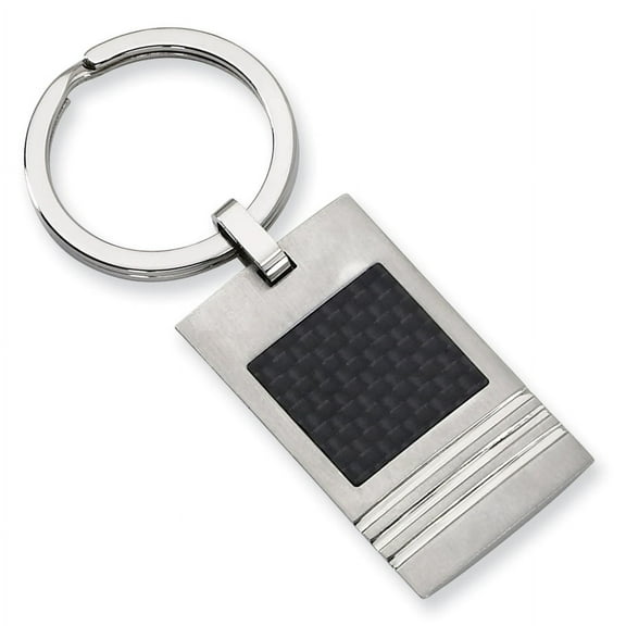 Stainless Steel Brushed Black Carbon Fiber Inlay Key Ring