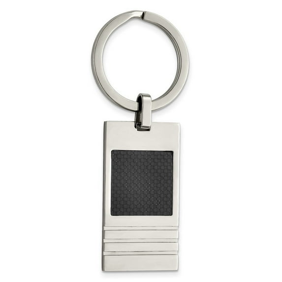 Stainless Steel Brushed Black Carbon Fiber Key Chain Measures 78x23mm Wide - Key Chain for Men