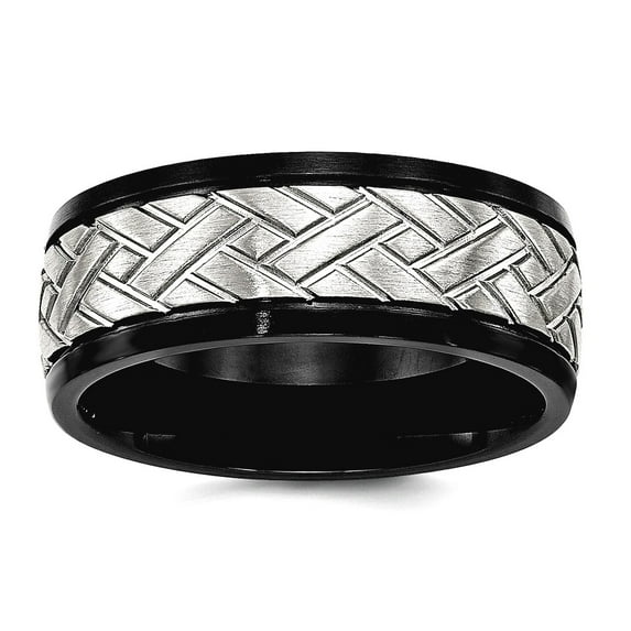 8mm Stainless Steel Brushed Black Ip Grooved Ring Size 8.5 Ring for Women