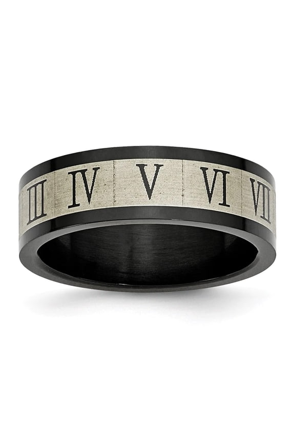 Stainless Steel Brushed Black IP-plated Roman Numerals Band