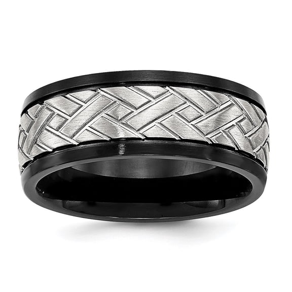 Stainless Steel Brushed Black Ion Plated Grooved Ring Fine Jewelry For Women Gifts For Her, Size 10.5