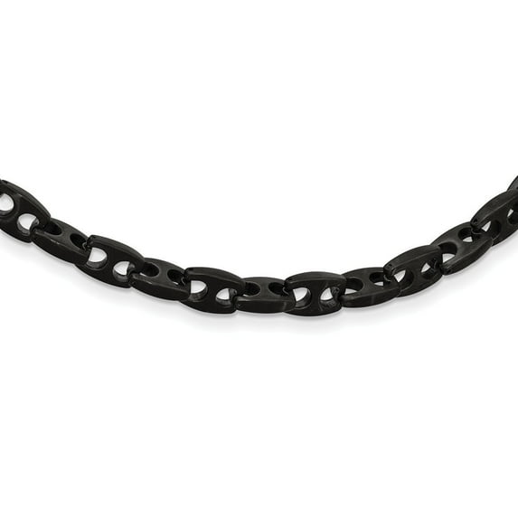 Stainless Steel Brushed Black Ip Link Necklace - 24 Inch - Measures 10mm Wide