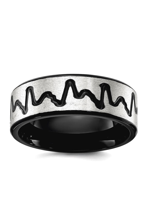 Stainless Steel Brushed Black Ip Plated Love Heartbeat 8mm Band Size 10 Statement Ring for Women and Men