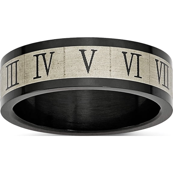 Stainless Steel Brushed Black Ip-Plated Roman Numerals Band (Size 13) Made In China sr64-13
