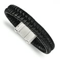 thumbnail image 1 of Stainless Steel Brushed Black Leather Bracelet, 1 of 1