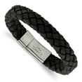 thumbnail image 1 of Stainless Steel Brushed Black Leather Bracelet, 1 of 1