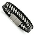 thumbnail image 1 of Stainless Steel Brushed Black Leather Bracelet, 1 of 1