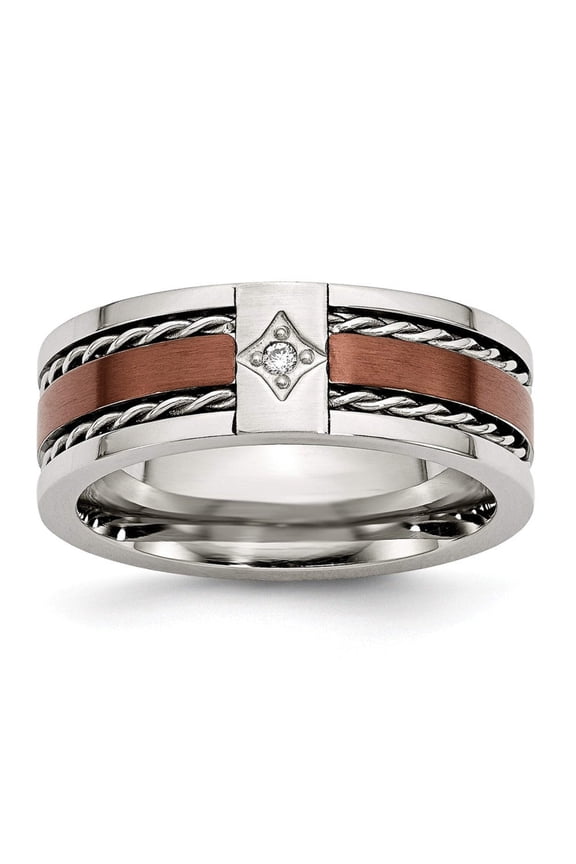 Stainless Steel Brushed Brown IP-plated w/Diamond 8mm Polished Band