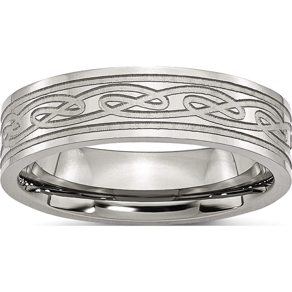 Stainless Steel Brushed Celtic Laser Etched 6mm Flat Band (Size 6) Made In China sr115-6