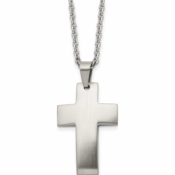 Jewelry by Sweet Pea Chisel Stainless Steel Brushed Cross Pendant on a 20 inch Cable Chain Necklace