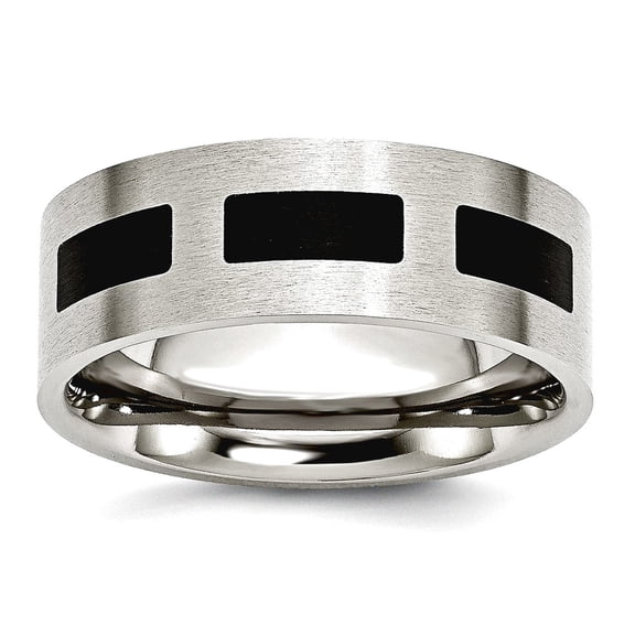 Stainless Steel Brushed Flat Band Black Accent Flat 8mm Satin Band Ring Size 6 Ring for Women and Men