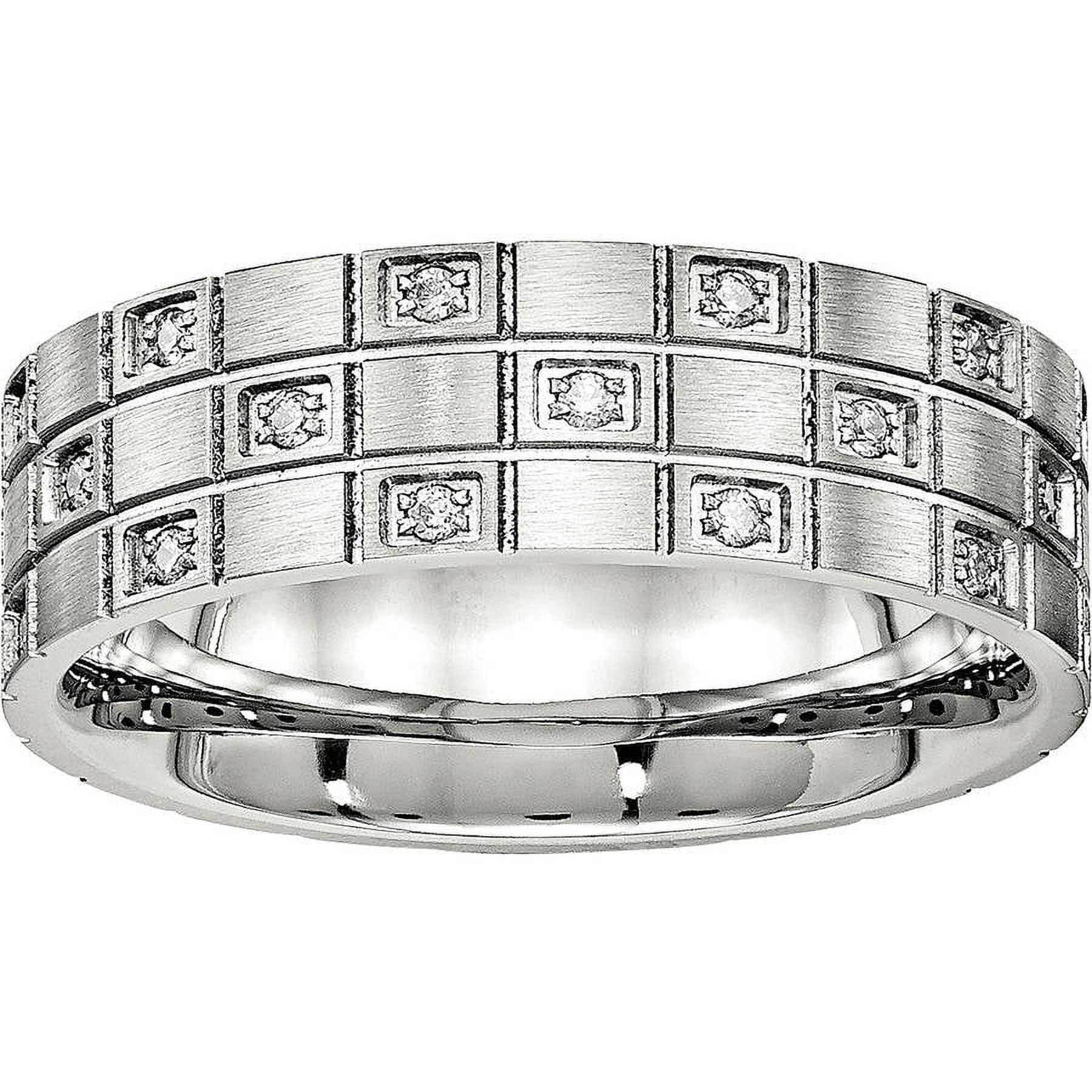 Stainless Steel Brushed Grooved CZ Ring