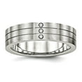 thumbnail image 1 of 6mm Stainless Steel Brushed Grooved Three Cubic Zirconia Ring Size 11.5 Ring for Women, 1 of 2