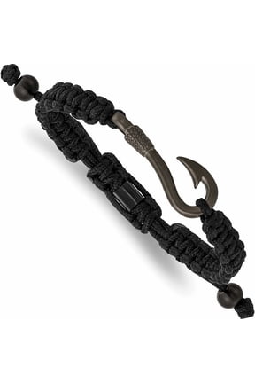 Chisel Stainless Steel Brushed Gun Metal IP-plated Fishing Hook Black Nylon Adjustable Bracelet