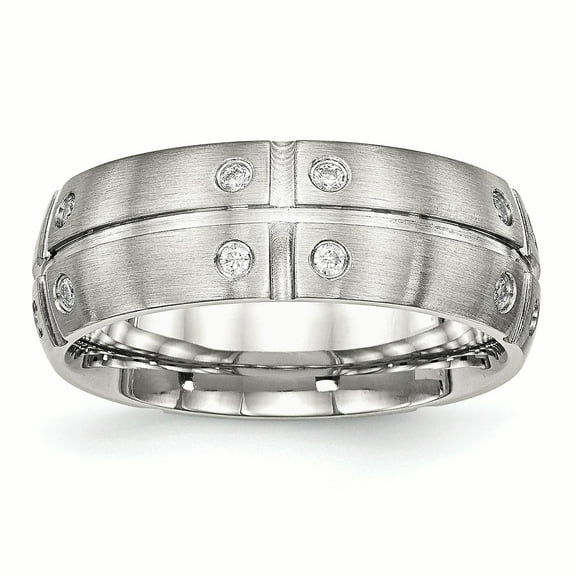 Stainless Steel Brushed Half Round/Grooved CZ Ring