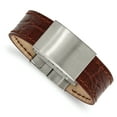 thumbnail image 1 of Stainless Steel Brushed Medium Brown Leather ID Bracelet, 1 of 1