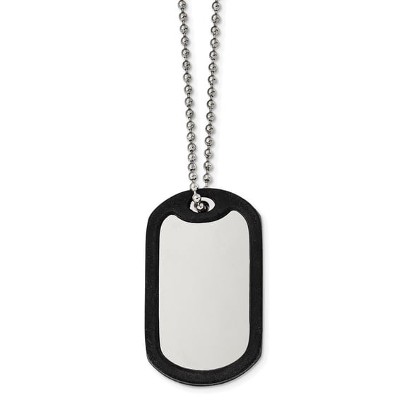 Stainless Steel Brushed Mirrored Removeable Black Rubber Dog Tag Neck - Measures 29.2mm Wide