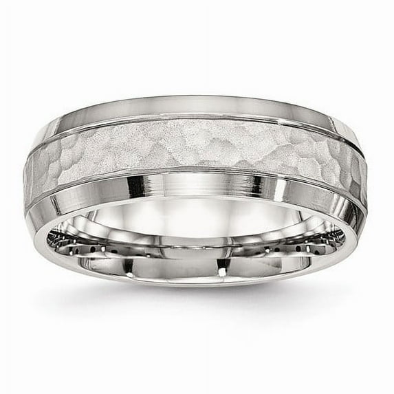 Stainless Steel Brushed Polished And Hammered 7.5mm Band (Size 10.5) Made In China sr530-10.5