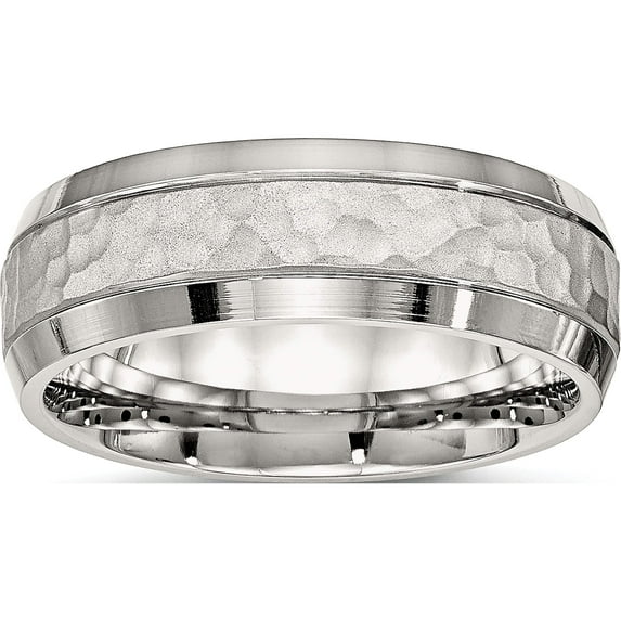 Stainless Steel Brushed Polished And Hammered 7.5mm Band (Size 8.5) Made In China sr530-8.5