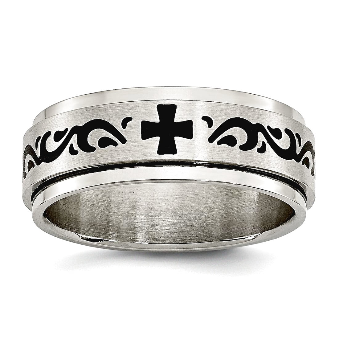 Stainless Steel Brushed Polished Black Enamel Swirl Design Ring Size 12.5 8mm Wide <mm Thick Ring for Women