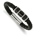 thumbnail image 1 of Stainless Steel Brushed & Polished Black IP Leather & Rubber Chain ; for Adults and Teens; for Women and Men, 1 of 1