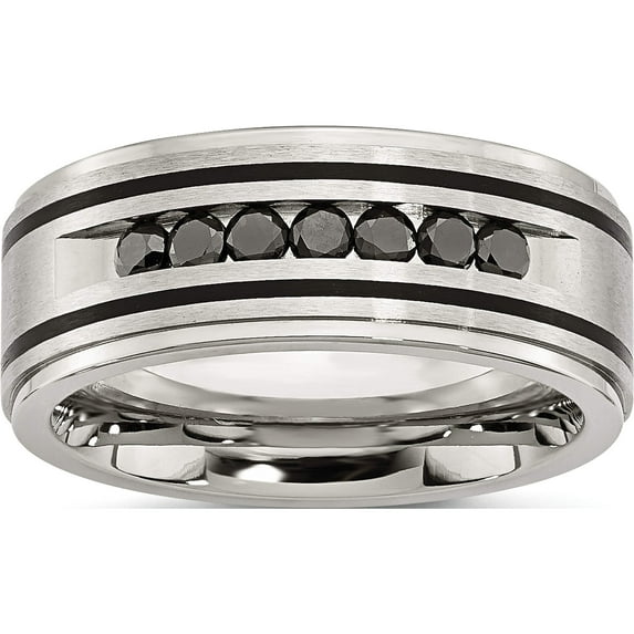 Stainless Steel Brushed/Polished Black Ip 1/2Ct Diamond 9mm Band (Size 9.5) Made In China sr210-9.5