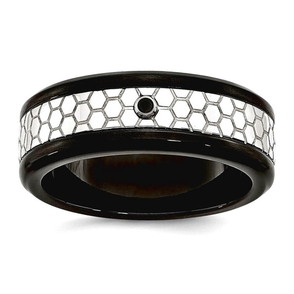 Stainless Steel Brushed Polished Black Ip Plated 2pt. Diamond 8mm Band Ring Size 12.5 Ring for Women and Men
