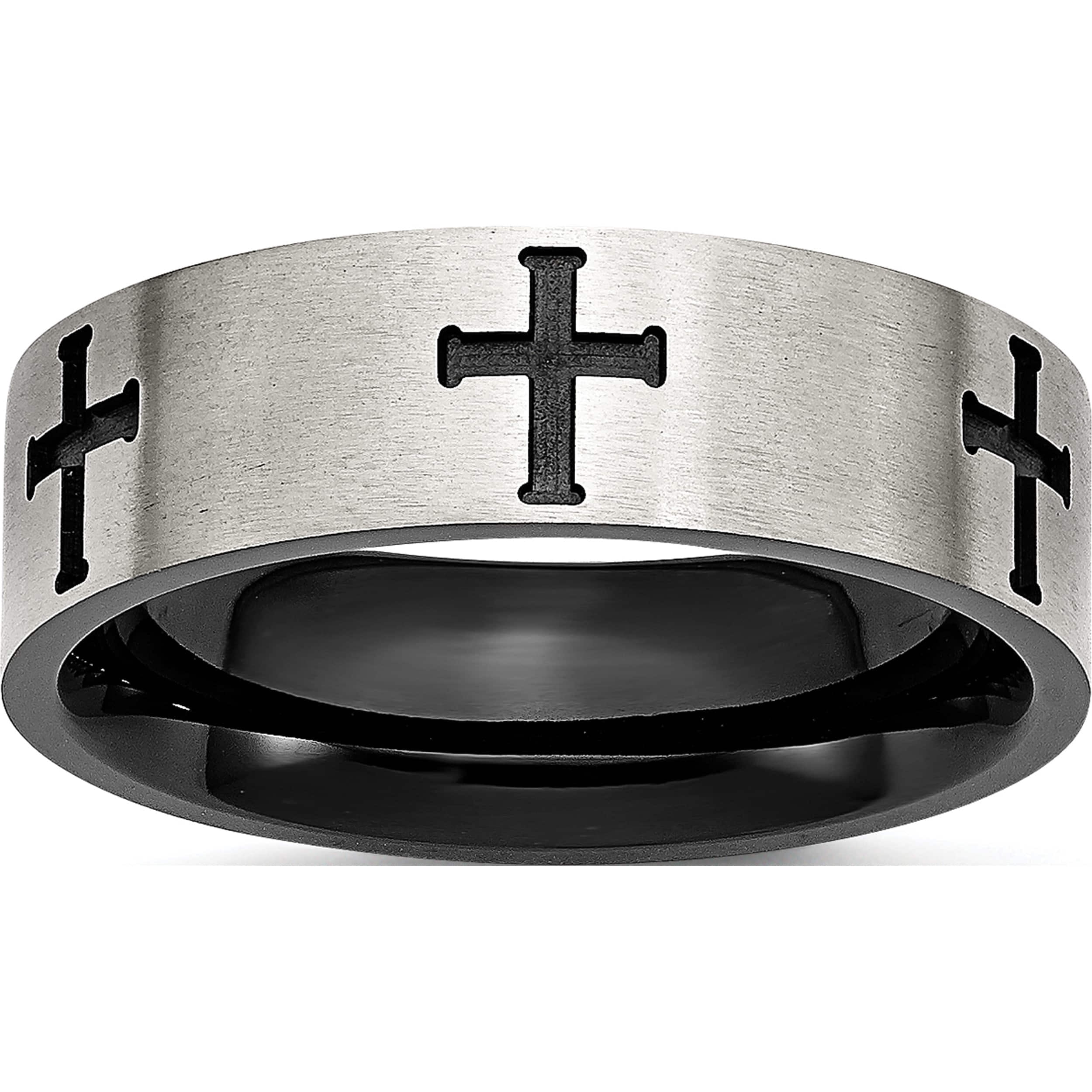 Stainless Steel Brushed Polished Black IP-plated Crosses 7mm Band Stainless Steel Brushed Polished Black IP-plated Crosses 7mm Band