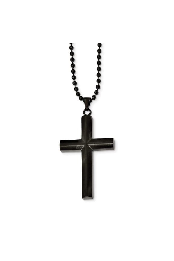 Stainless Steel Brushed Polished Black Ip-plated Cross Necklace - 24 Inch - Measures 28.97mm Wide